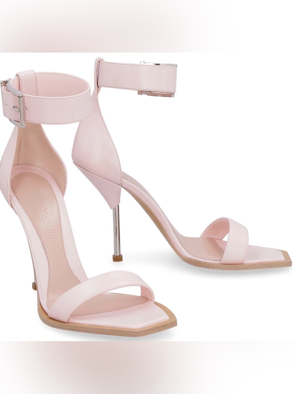 Alexander McQueen Sandals 38 US 8 Pale Pink Square-Toe Ankle-Strap Stilettos